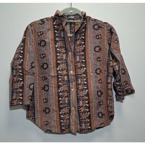 Vintage baltman fifth ave womens small batik rust brown art shirt top viscose